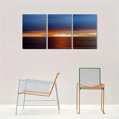 3pcs Vibrant Abstract Golden & Blue Skies Metal Print Ready to Hang Art