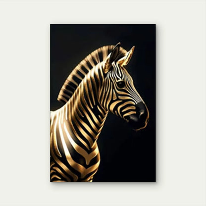 Golden Zebra Portrait 40x60cm Metal Print Ready to Hang