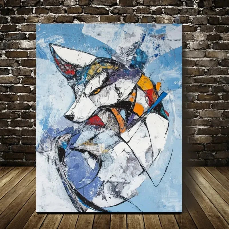 Beautiful Abstract Art Snow Wolf Painting  40x60cm Metal Print Ready to Hang