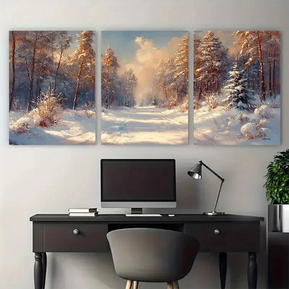 3pcs Snowy Winter Forest Cold Snow Trees Woods Metal Print Ready to Hang Art