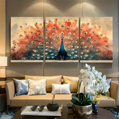 3pcs Vibrant Watercolor Peacock Wildlife Design Metal Print Ready to Hang Art