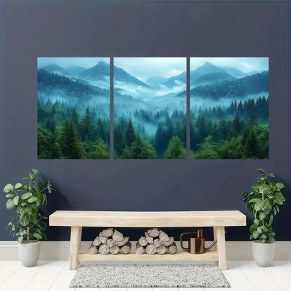 3pcs Green Forest Mountain Photography Metal Print Ready to Hang Art