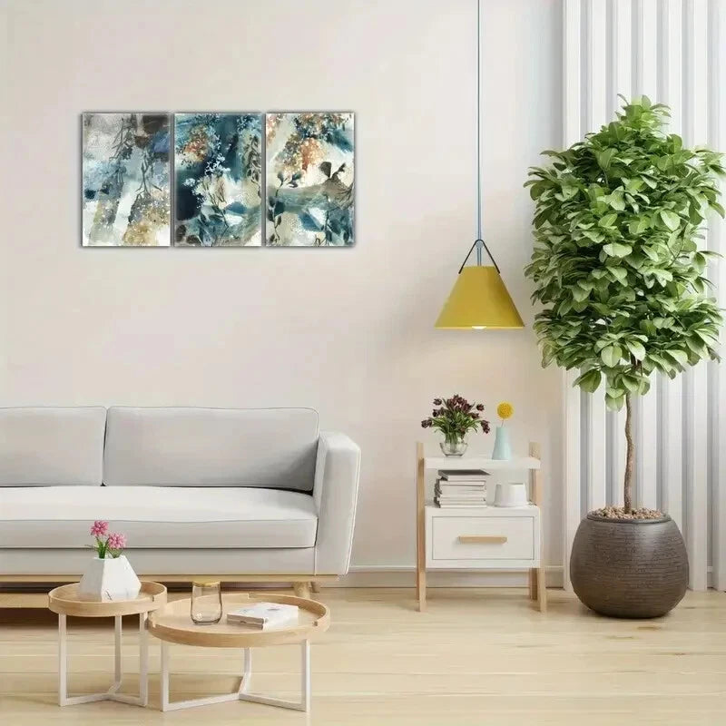 3pcs Watercolor Style Decorative Poster Green Metal Print Ready to Hang Art