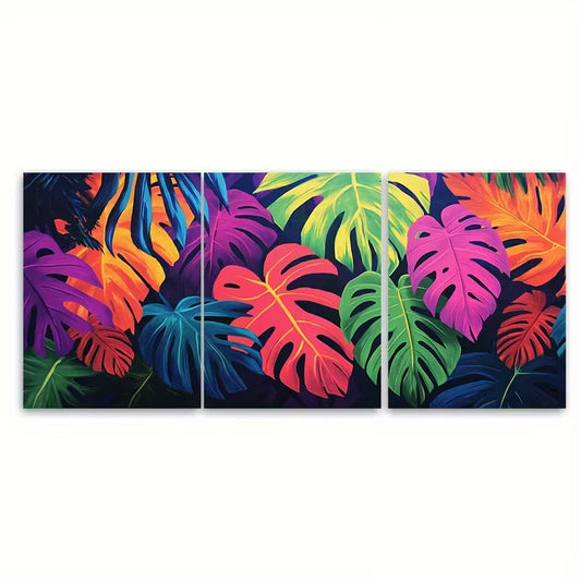 3pcs Vibrant Tropical Jungle and Exotic Foliage Metal Print Ready to Hang Art