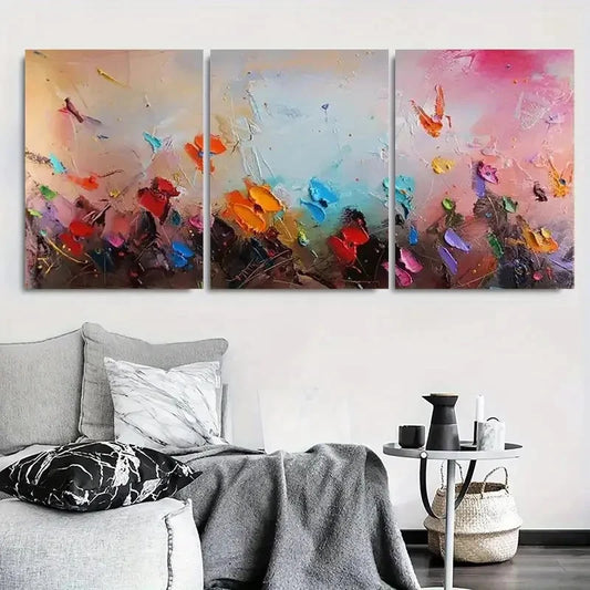 3pcs Vibrant Abstract Floral Palette Metal Print Ready to Hang Art