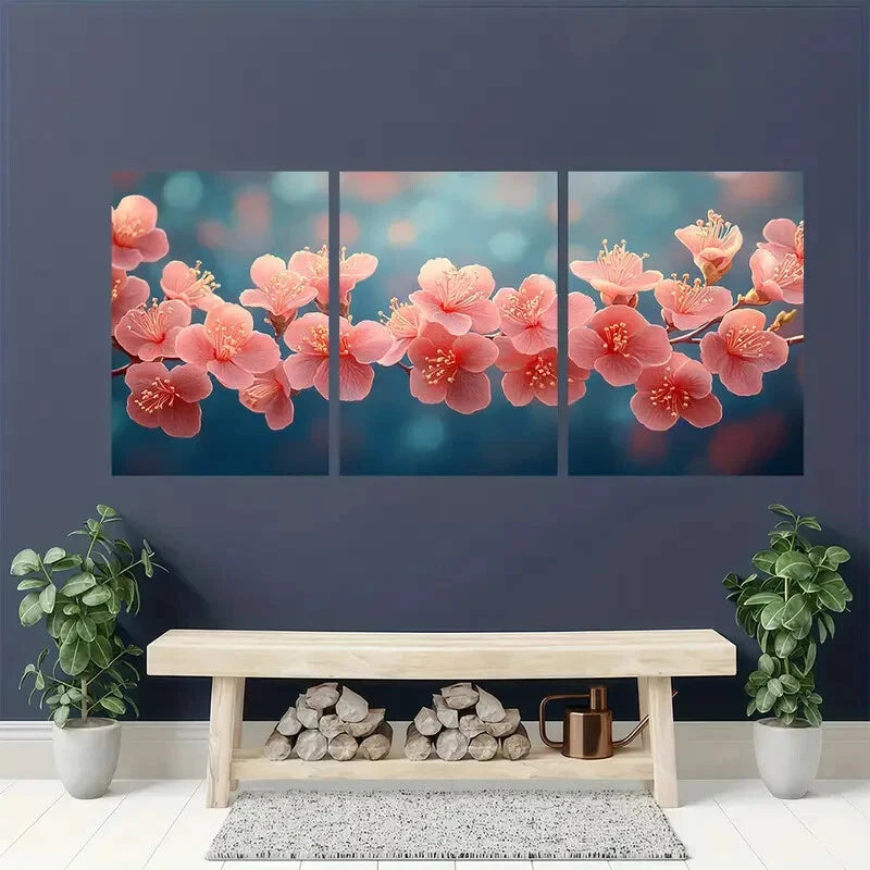 3pcs Lagerstroemia Flower Painting Print Metal Print Ready to Hang Art