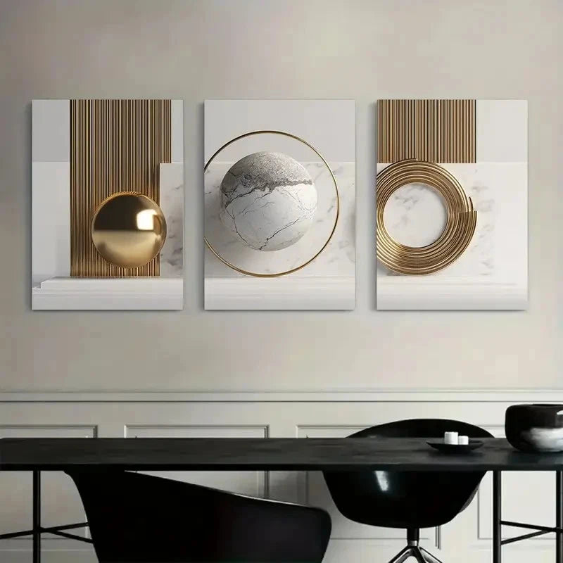 3pcs Composition Sphere and Rings Modern Art Metal Print Ready to Hang Art