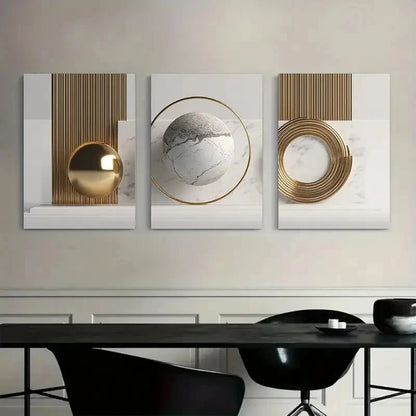 3pcs Composition Sphere and Rings Modern Art Metal Print Ready to Hang Art