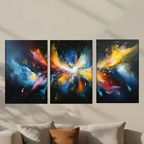 3pcs Abstract Paint Splashes Design Wall Art Canvas Unframed - High Quality Print 100% Australian Made Wall Canvas