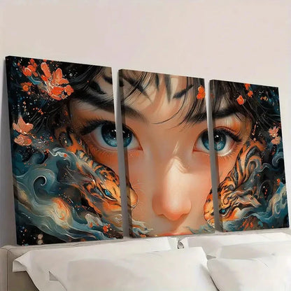 3pcs Anime-Inspired with Floral Accent Wall Art Set Canvas Framed 50x70cm - High Quality Print 100% Australian Made Wall Canvas Ready to Hang