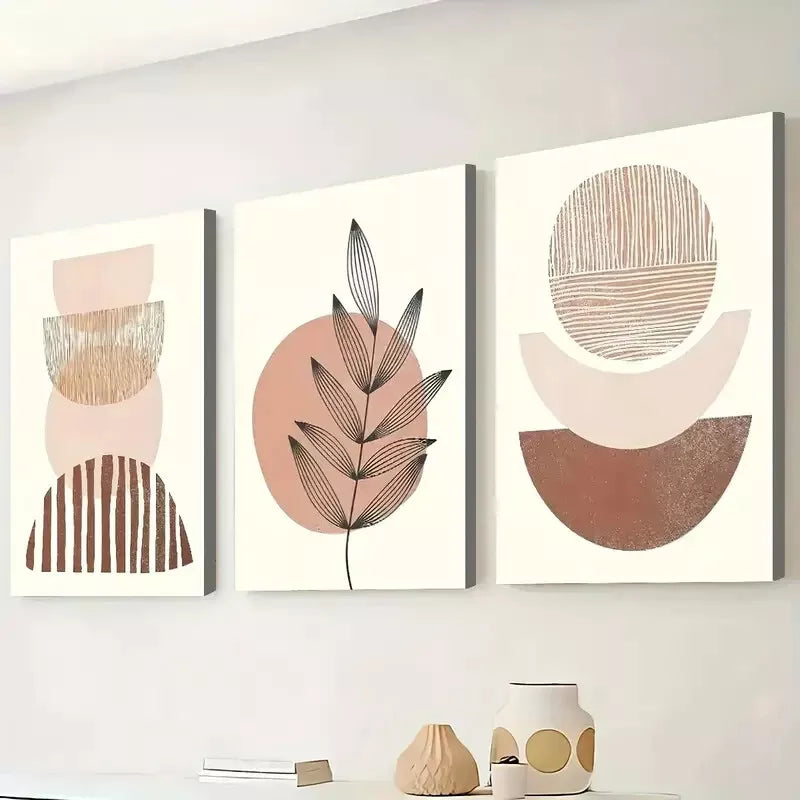 3pcs Bohemian Style Modern Abstract Graphic Wall Art Set Canvas Framed 50x70cm -  High Quality Print 100% Australian Made Wall Canvas Ready to Hang