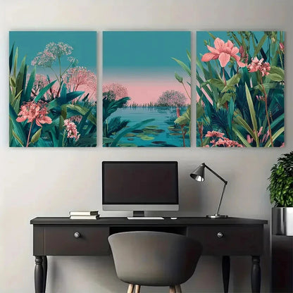 3pcs Norfolk Broads National Parks Illustration Wall Art Set Canvas Framed 50x70cm - High Quality Print 100% Australian Made Wall Canvas Ready to Hang