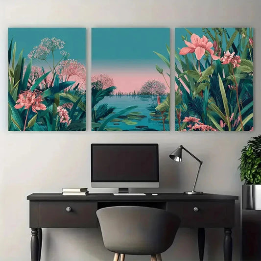 3pcs Norfolk Broads National Parks Illustration Wall Art Set Canvas Framed 50x70cm - High Quality Print 100% Australian Made Wall Canvas Ready to Hang