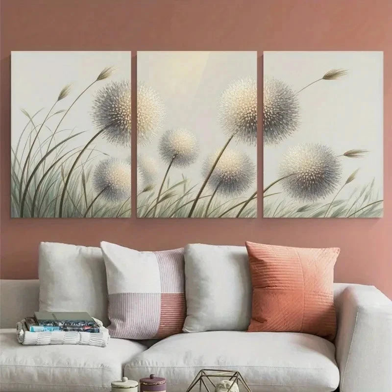 3pcs Dandelion Natural Landscape Painting Metal Print Ready to Hang Art