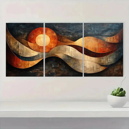 3pcs Abstract Brown & Beige Decorative Paintings Metal Print Ready to Hang Art
