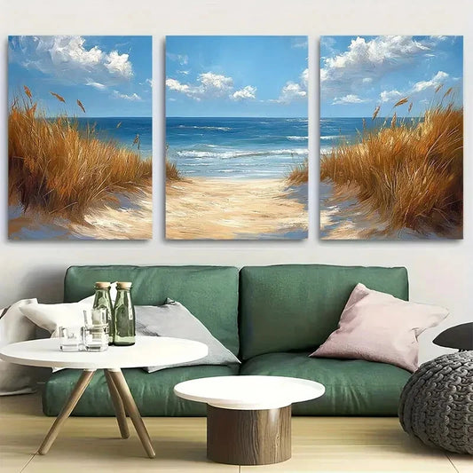 3pcs Tranquil Beach Shore Scene Metal Print Ready to Hang Art
