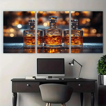 3pcs Elegent Whisky Bottle Rocks Bar Photography Metal Print Ready to Hang Art