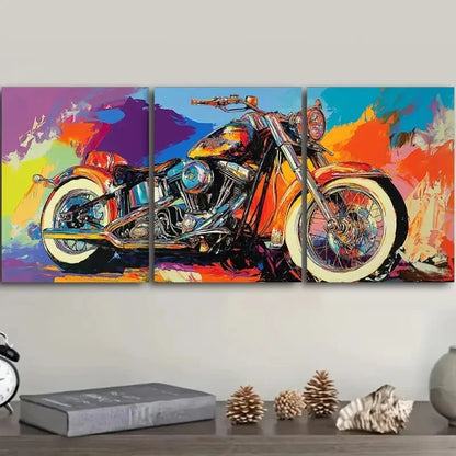 3pcs Vibrant Colourful Motorcycle Metal Print Ready to Hang Art