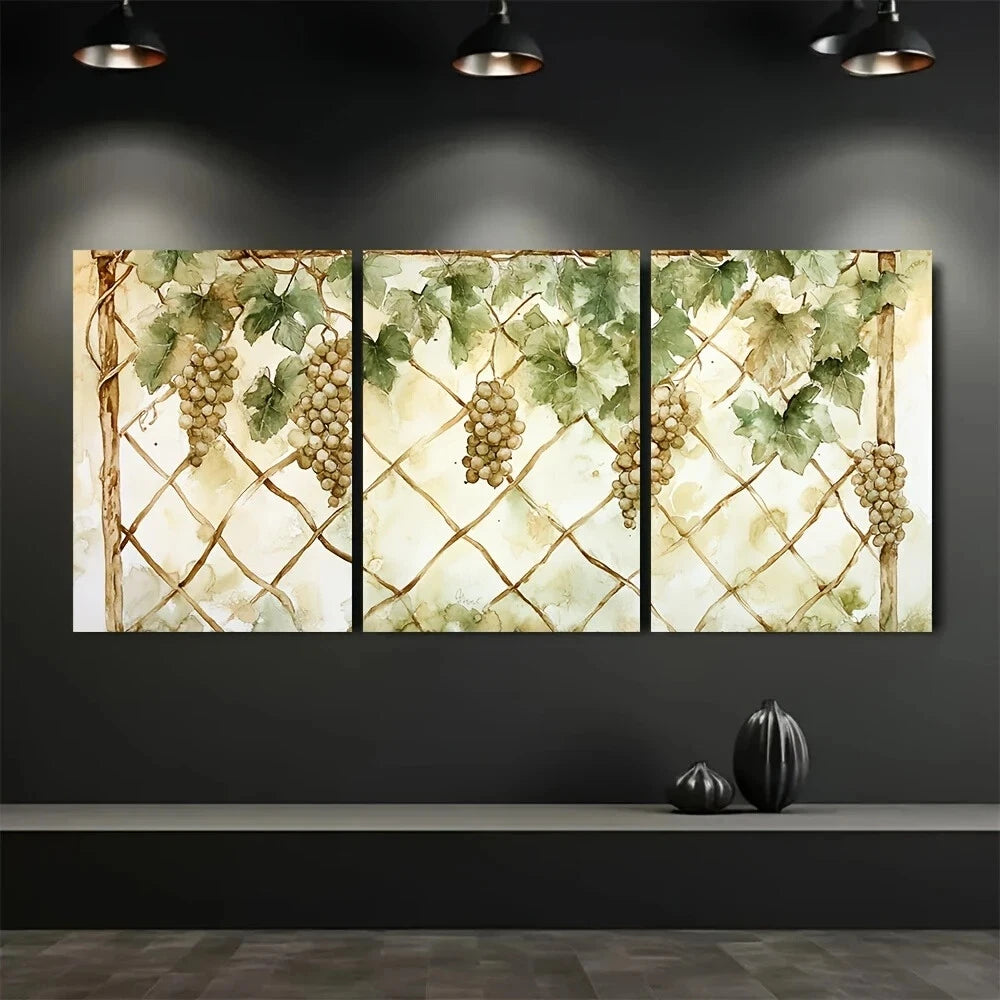 3pcs Summer Grapevine Trellises Metal Print Ready to Hang Art