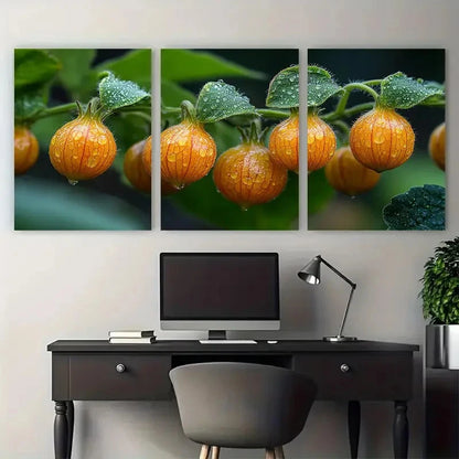 3pcs Physalis Cape Gooseberry Fruit Growing Metal Print Ready to Hang Art