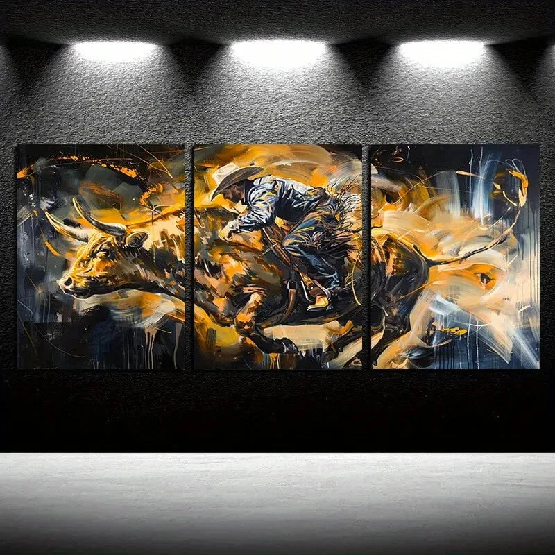 3pcs Western Cowboy Action Rodeo Scene Metal Print Ready to Hang Art