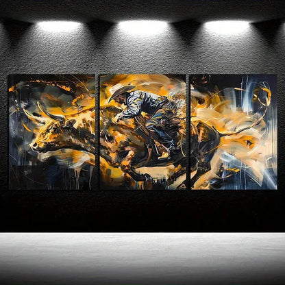 3pcs Western Cowboy Action Rodeo Scene Metal Print Ready to Hang Art
