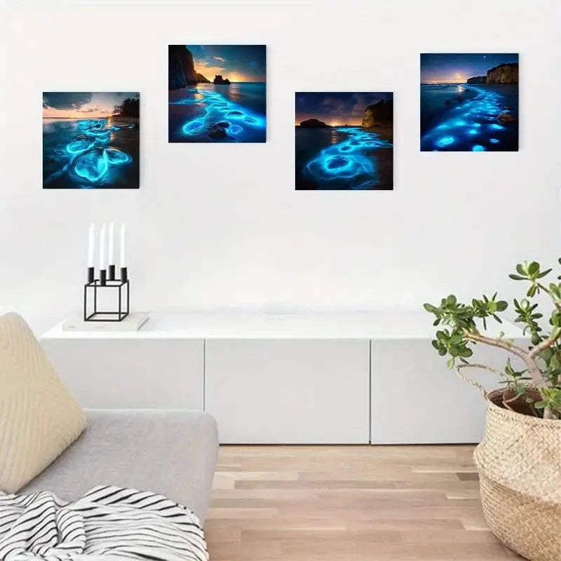 4pcs Chic Abstract Beach Scenery Wall Art Canvas Framed