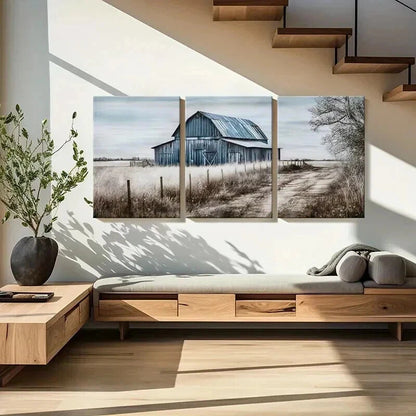 3pcs Rustic Blue Barn Farmhouse Decor Wall Art Set Canvas Framed 40x60cm - High Quality Print 100% Australian Made Wall Canvas Ready to Hang