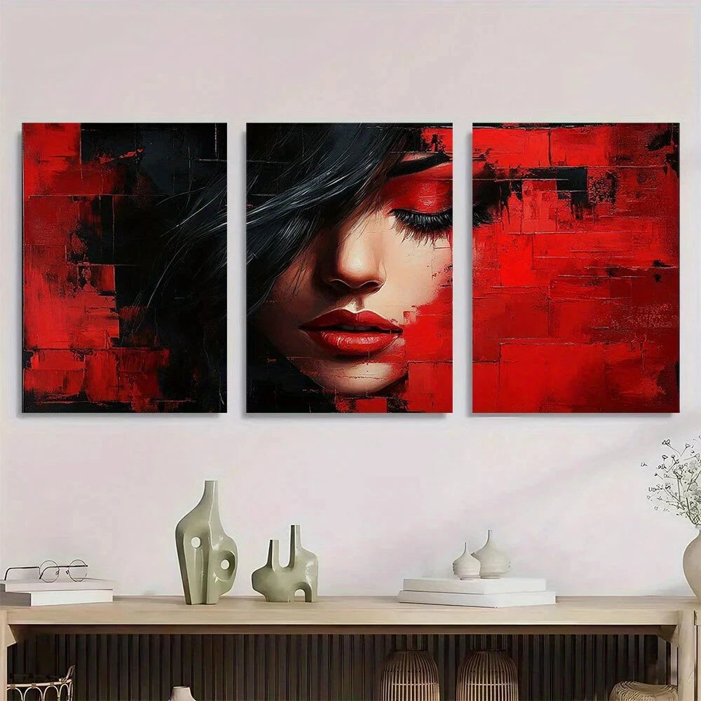 3pcs Abstract Fashion Figure Mural Metal Print Ready to Hang Art