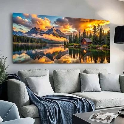 Golden Life Tree, Mountain,Lake  Art wall canvas office home room framed 120x60cm