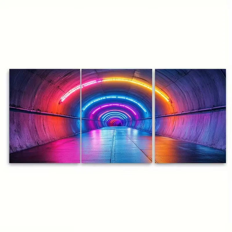 3pcs Rainbow Lights Abstract Street Art Photograph Metal Print Ready to Hang Art