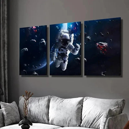 3pcs Astronaut Space Travelling Blue Planet Wall Art Set Canvas Framed 40x60cm - High Quality Print 100% Australian Made Wall Canvas Ready to Hang
