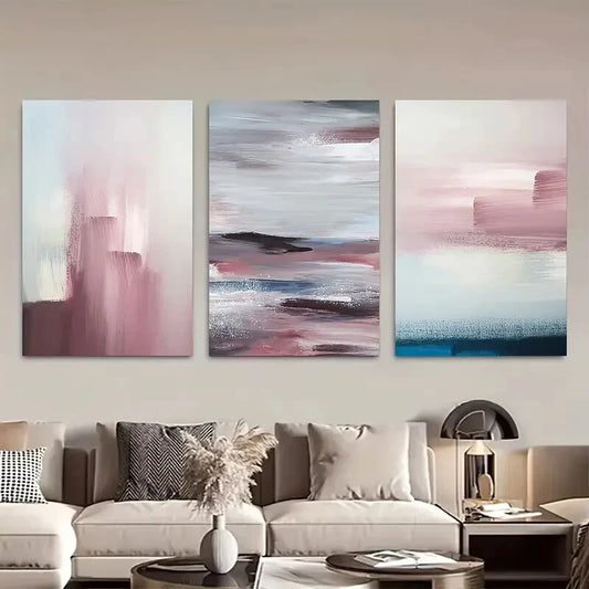 3pcs Navy Blue & Blush Pink with Geometric Shapes Metal Print Ready to Hang Art