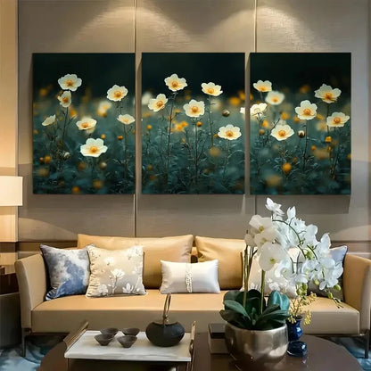 3pcs Wildflowers at Night Metal Print Ready to Hang Art