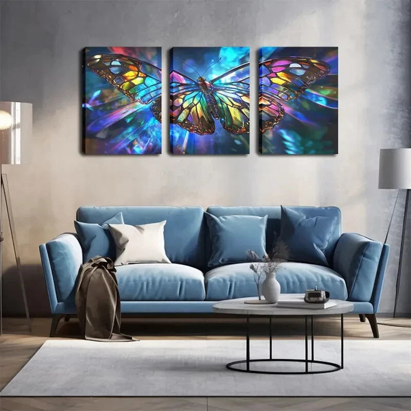 3pcs Butterfly Colorful Glass-Wing Perfect Wall Art Set Canvas Framed 40x60cm - High Quality Print 100% Australian Made Wall Canvas Ready to Hang