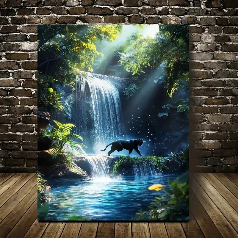 Mystical Forest Scene with Lush Greenery Painting 40x60cm Metal Print Ready to Hang