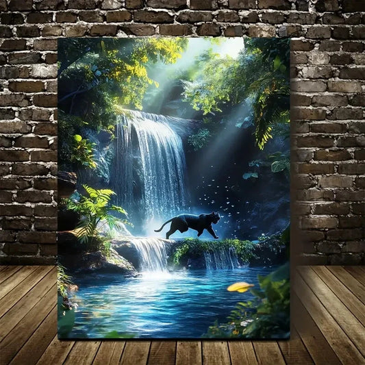Mystical Forest Scene with Lush Greenery Painting 40x60cm Metal Print Ready to Hang