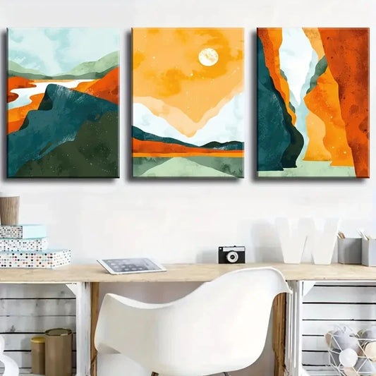 3pcs A Collection Of Scandinavian And Bohemian Metal Print Ready to Hang Art