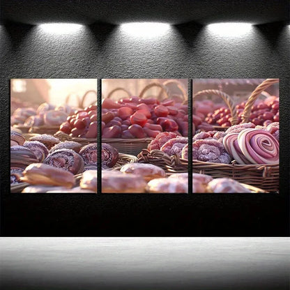 3pcs Vibrant Colorful Candies Design Metal Print Ready to Hang Art
