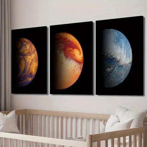 3pcs Earth & Moon Themes Galactic Multiverse Wall Art Set Canvas Unframed - High Quality Print 100% Australian Made Wall Canvas