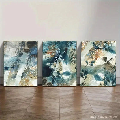 3pcs Watercolor Style Decorative Poster Green Metal Print Ready to Hang Art