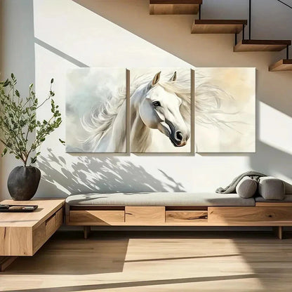 3pcs White Horse Art Equestrian Decor Metal Print Ready to Hang Art