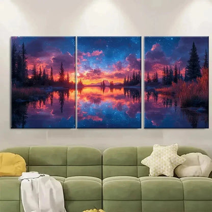 3pcs Enchanting Night Sky Reflection EI Wall Art Set Canvas Framed 60x90cm - High Quality Print 100% Australian Made Wall Canvas Ready to Hang