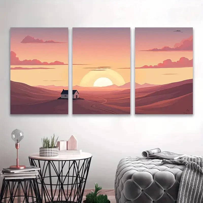 3pcs Serene Desert Sunset Landscape with Cacti Wall Art Set Canvas Framed 40x60cm - High Quality Print 100% Australian Made Wall Canvas Ready to Hang