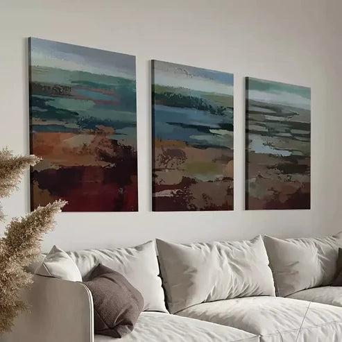 3pcs Mid Century Modern Sage Green Canvas Framed 60x90cm - High Quality Print 100% Australian Made Wall Canvas Ready to Hang