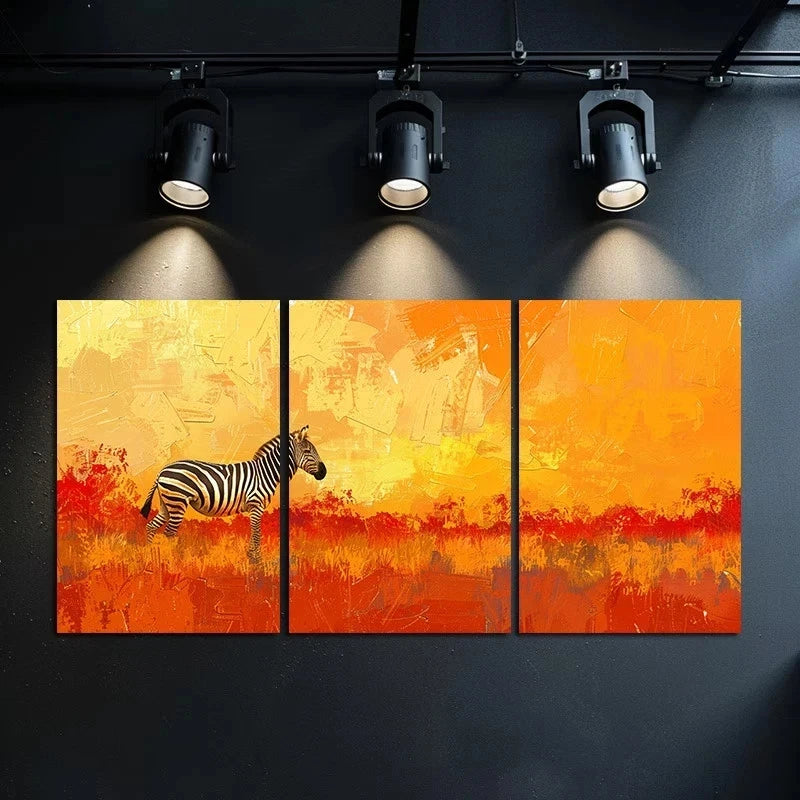 3pcs Zebra Abstract Oil Painting Metal Print Ready to Hang Art