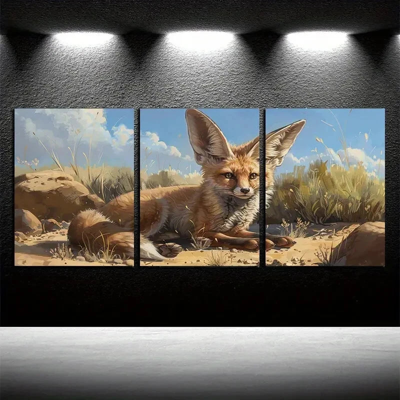 3pcs Nature-Inspired Desert Fox Metal Print Ready to Hang Art