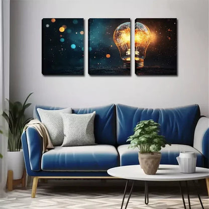3pcs A Bright Light Bulb Wall Art Set Wall Art Canvas Unframed - High Quality Print 100% Australian Made Wall Canvas