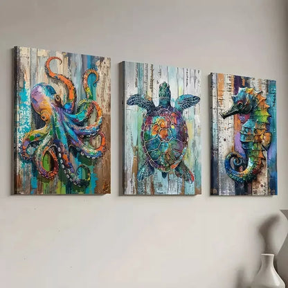 3pcs Classic Modern Abstract Ocean Animal Wall Art Set Canvas Framed 40x60cm - High Quality Print 100% Australian Made Wall Canvas Ready to Hang