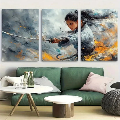 3pcs Martial Arts Warrior Dagger Pose Metal Print Ready to Hang Art